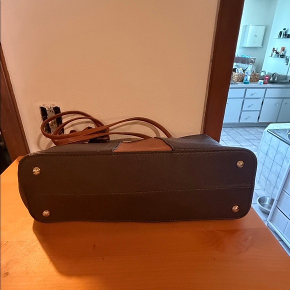 Montana West Brown and Tan Two-Tone Tote with Bow Scarf Accent - Picture 5 of 5